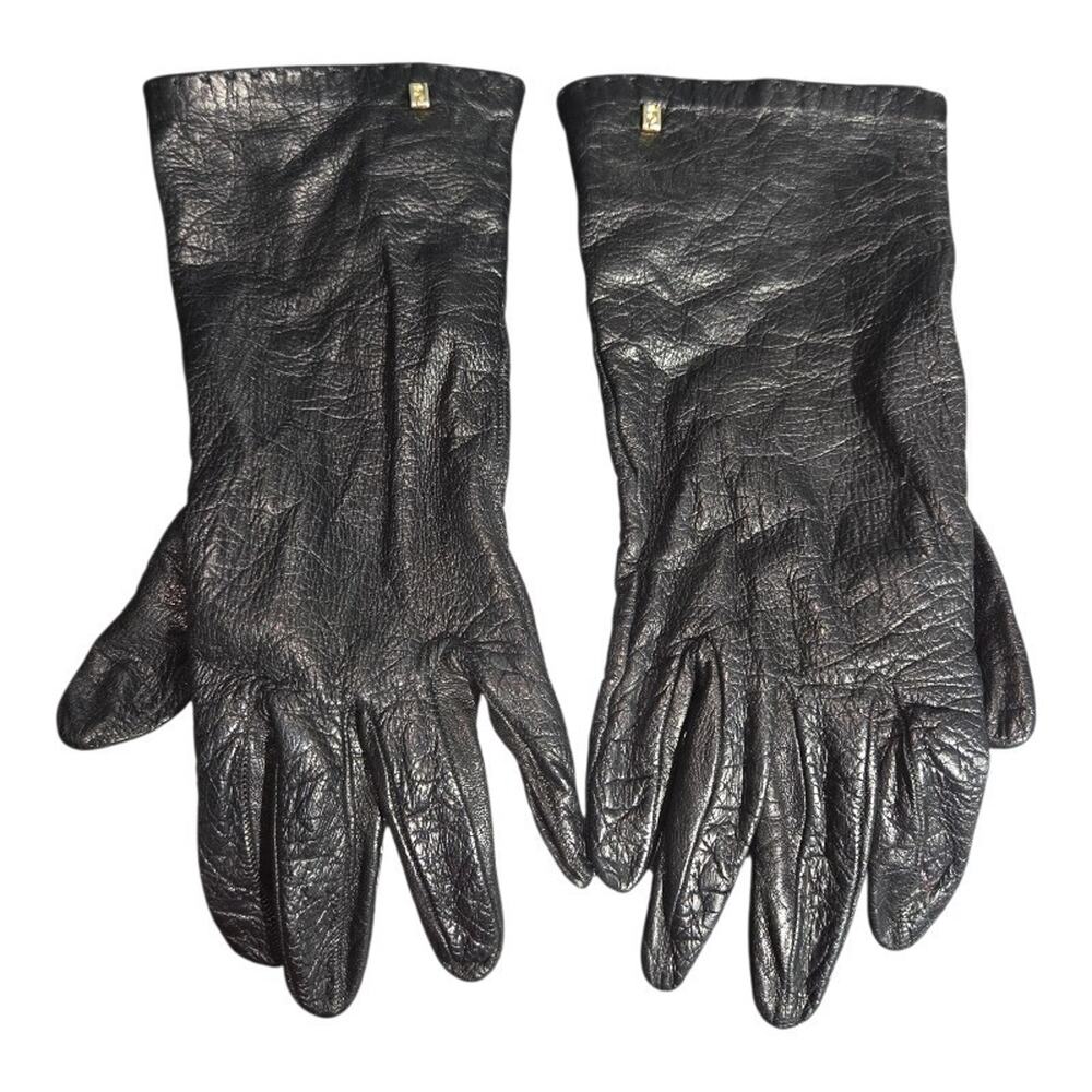 Authentic Vintage Fendi Black Leather Gloves Small